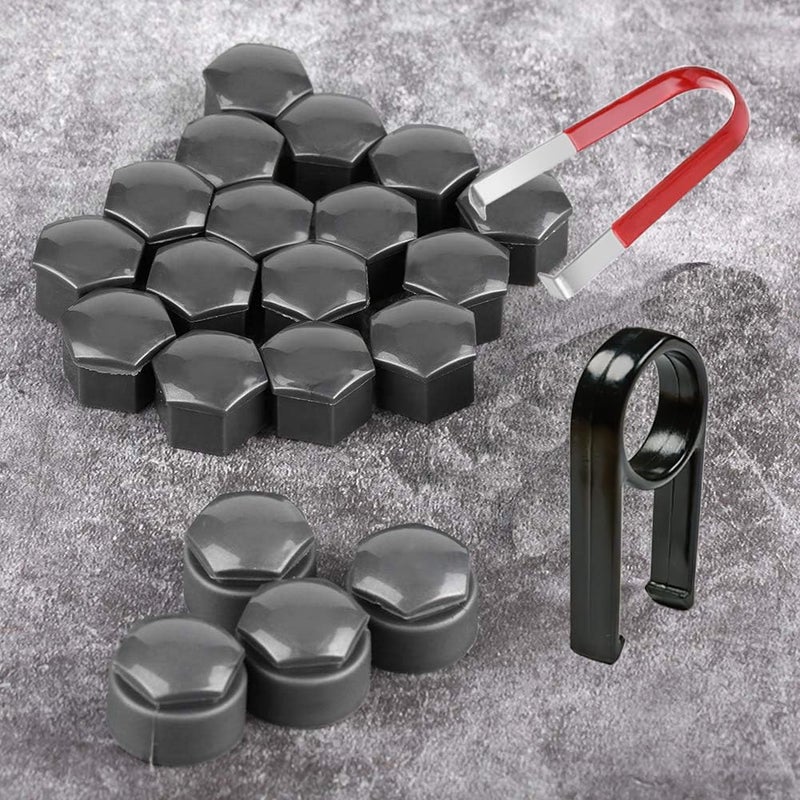 Gebildet 24pcs Wheel Nut Cap 17mm(5pcs Anti-Theft Bolt Cap+19pcs Normal Bolt Cap) Hexagonal Tire Nut Covers with Removal Tool Set for Cars(Grey) - Image 3